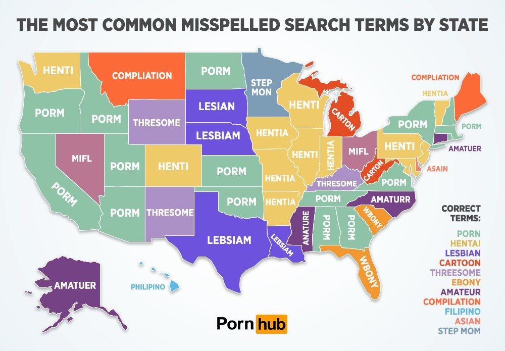 Pornhub Releases Map Of Most Commonly Misspelled Porn Search Terms Tigerdroppings Com