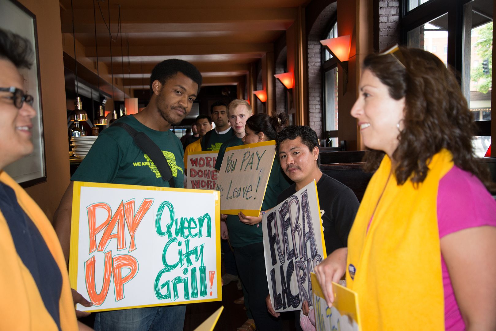 Protesters at Queen City Grill.